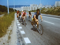 EBI 1987 Sir 051  Stoupání k meteorologickému ústavu v Praze Libuši. Třetí etapa 7. 7. 1987. Zprava Maroš Silný, Martin Píštěk, PHSJ, Marek Vorel, Libor Malý, František Vaclík