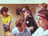 EBI 1989 Sir 034  Druhá etapa pondělí 10. 7. 1989 hvězdárna Jeseník. Zleva Vladimír Medek (poprvé na Ebicyklu), Petr Štorek, Libor Malý, Jiří Skála, v popředí Martin Křižovič