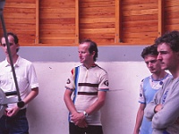 EBI 1989 Sir 057  Čtvrtá etapa středa 12. 7. 1989 HaP Ostrava Krásné Pole. Tomáš Gráf (HaP), Zdeněk Soldát, Jan Veselý (poprvé na Ebicyklu) a Martin Křižovič