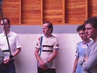EBI 1989 Sir 057  Čtvrtá etapa středa 12. 7. 1989 HaP Ostrava Krásné Pole. Tomáš Gráf (HaP), Zdeněk Soldát, Jan Veselý (poprvé na Ebicyklu) a Martin Křižovič