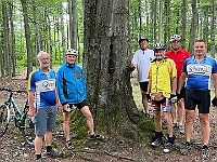 EBI 2026 Mirek 066  U stromu se zarostlou plastikou Krista na místě dopadu letadla (Honza, Rosťa, Láďa, Víťa, Martin, Luděk). - pondělí, 27. července