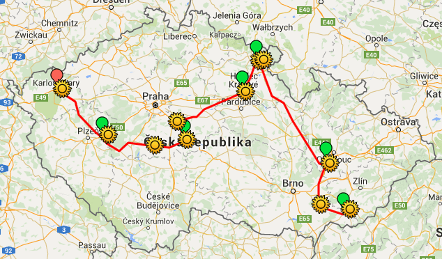 Trasa 1. ročníku - kliknutím si zobrazíte mapu v Google mapách